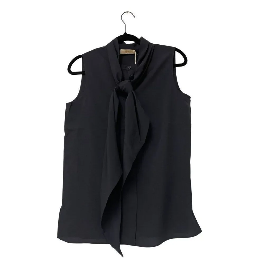 Tory Burch Womens Sleeveless Bow Blouse Top Shirt Sz 4 Navy Blue NWT $250